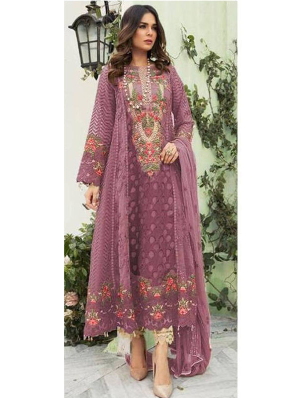 Purple Georgette Embroidery Anarkali With Dupatta Set