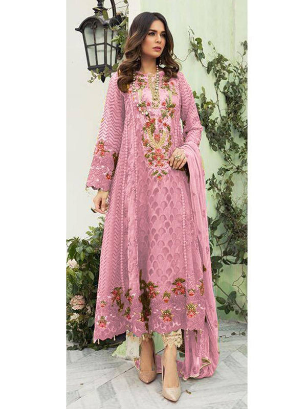 Pink Georgette Embroidery Anarkali With Dupatta Set