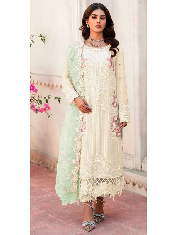 Off White Organza Embroidery Anarkali With Dupatta Set