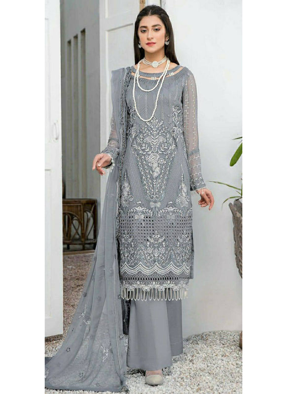 Grey Georgette Embroidery Anarkali With Dupatta Set