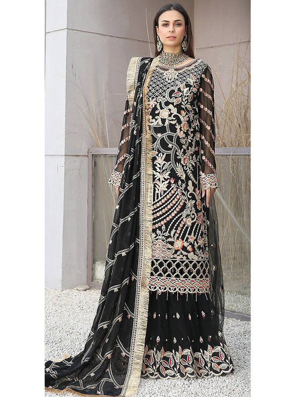 Black Georgette Embroidery Anarkali With Dupatta Set