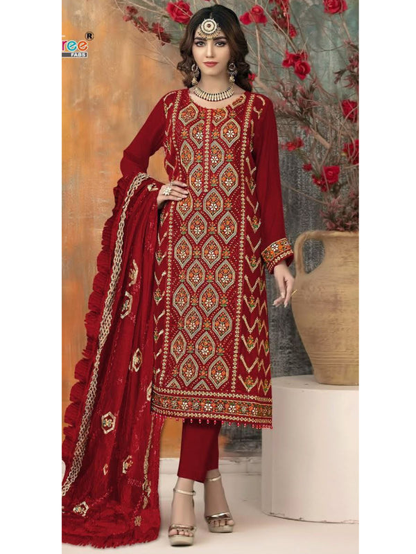 Red Georgette Embroidery Anarkali With Dupatta Set