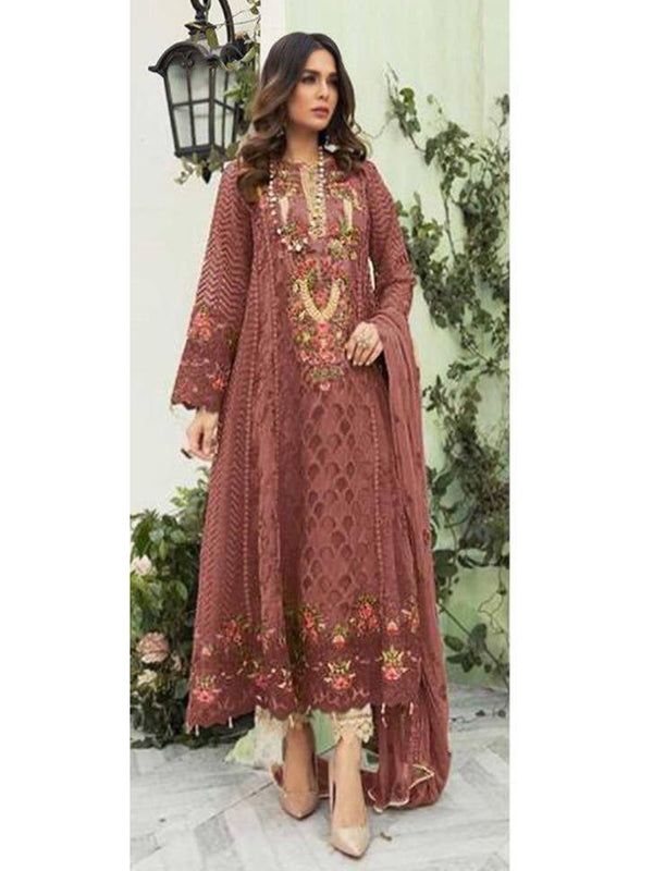 Dusty Red Georgette Embroidery Anarkali With Dupatta Set