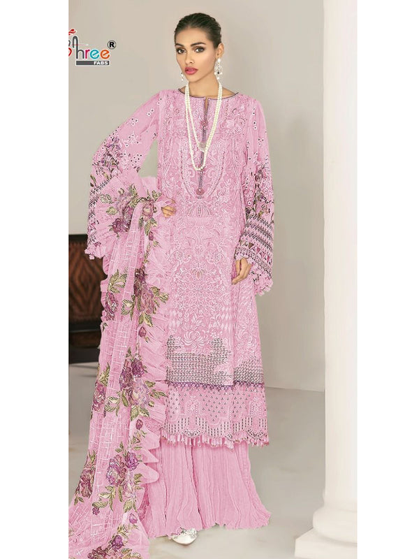 Pink Net Embroidery Anarkali With Dupatta Set