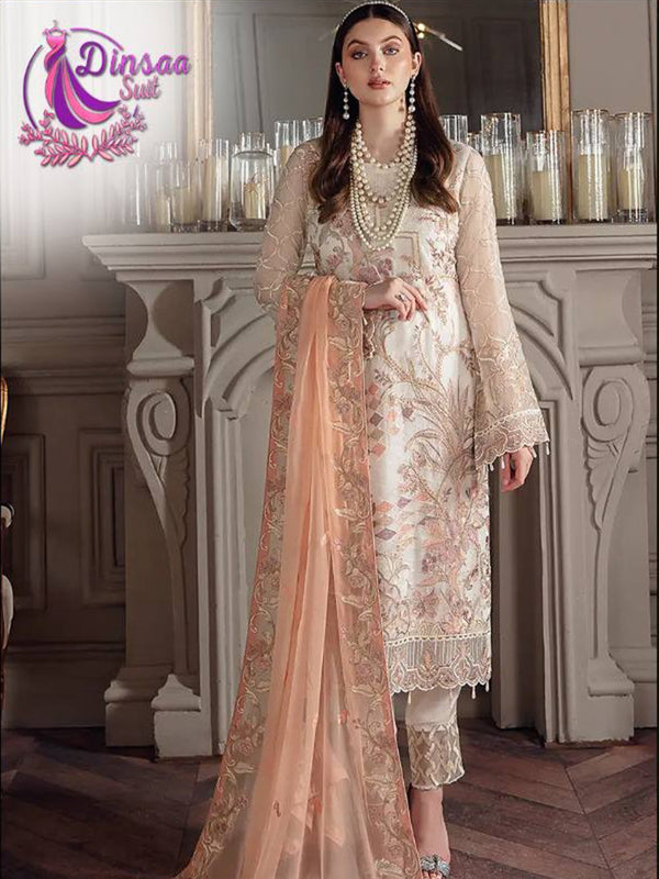 Peach Georgette Embroidery Anarkali With Dupatta Set