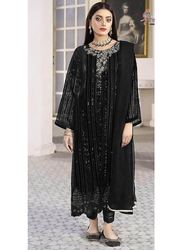 Black Georgette Embroidery Anarkali With Dupatta Set