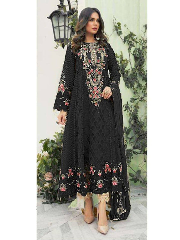 Black Georgette Embroidery Anarkali With Dupatta Set