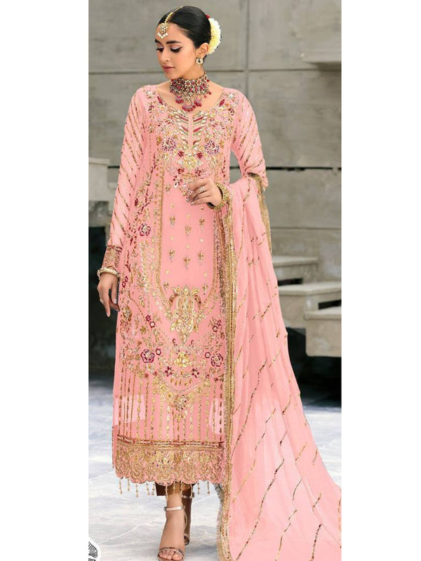 Baby Pink Georgette Embroidery Anarkali With Dupatta Set