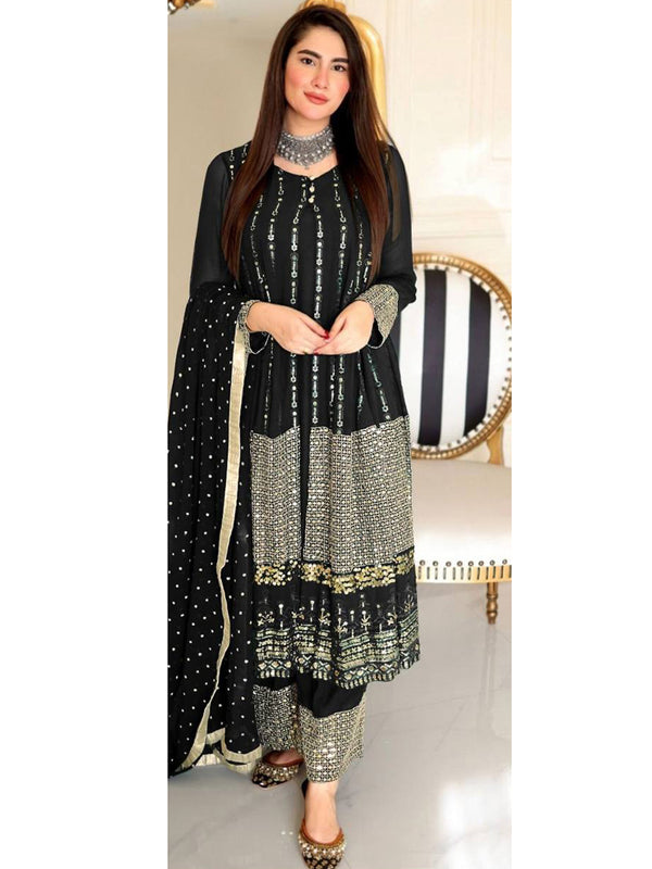 Black Georgette Embroidery Anarkali With Dupatta Set