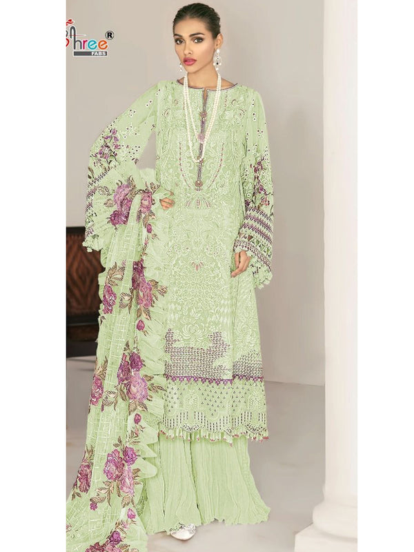 Tea Green Net Embroidery Anarkali With Dupatta Set