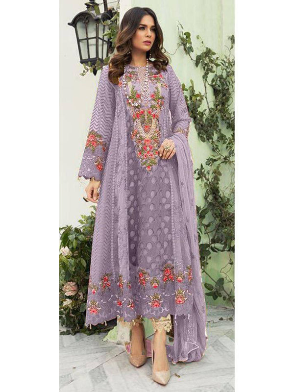 Heather Purple Georgette Embroidery Anarkali With Dupatta Set