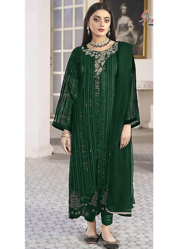 Bottel Green Georgette Embroidery Anarkali With Dupatta Set