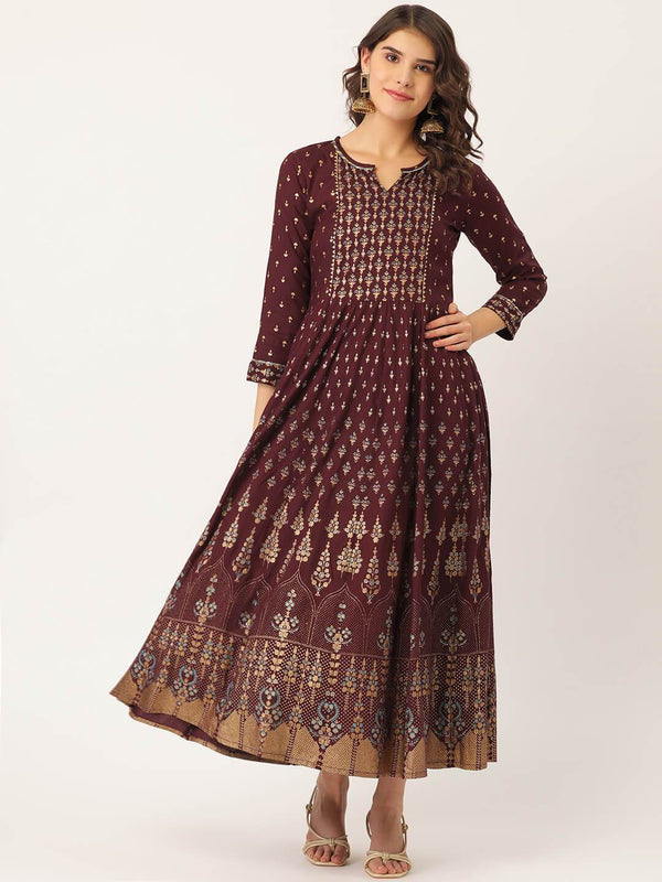 Women's Rayon Gold Printed & Gota Work Anarkali Kurta - Maaesa