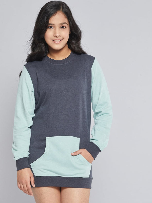 Girls Navy & Blue Colorblock Terry Sweat Dress - Lyush Kids