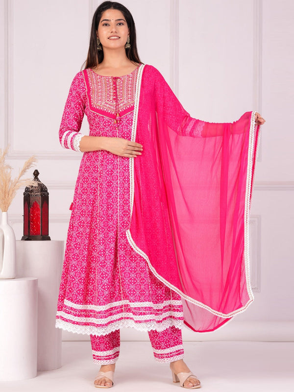 Women's Ethnic Motifs Printed Regular Anarkali Kurta & Palazzos With Dupatta - Taantav