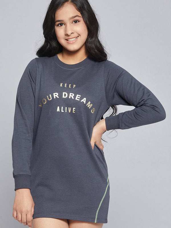 Girls Navy Terry Keep Dreams Sweat Dress - Lyush Kids