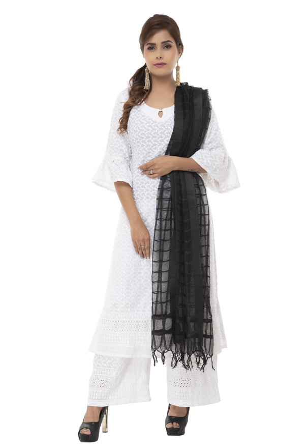 Women's Cotton Square Black Dupatta Mfd0037 - Moeza