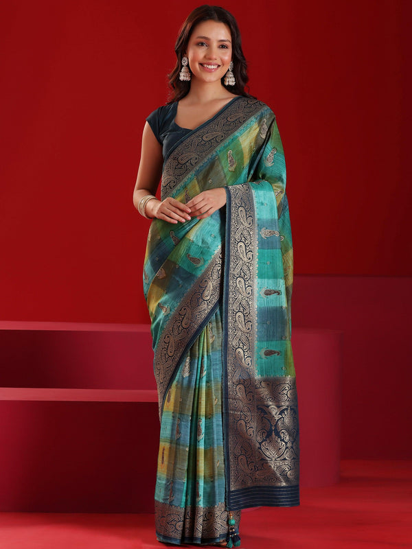 Jashvi Green Woven Design Satin Saree With Unstitched  Blouse Piece