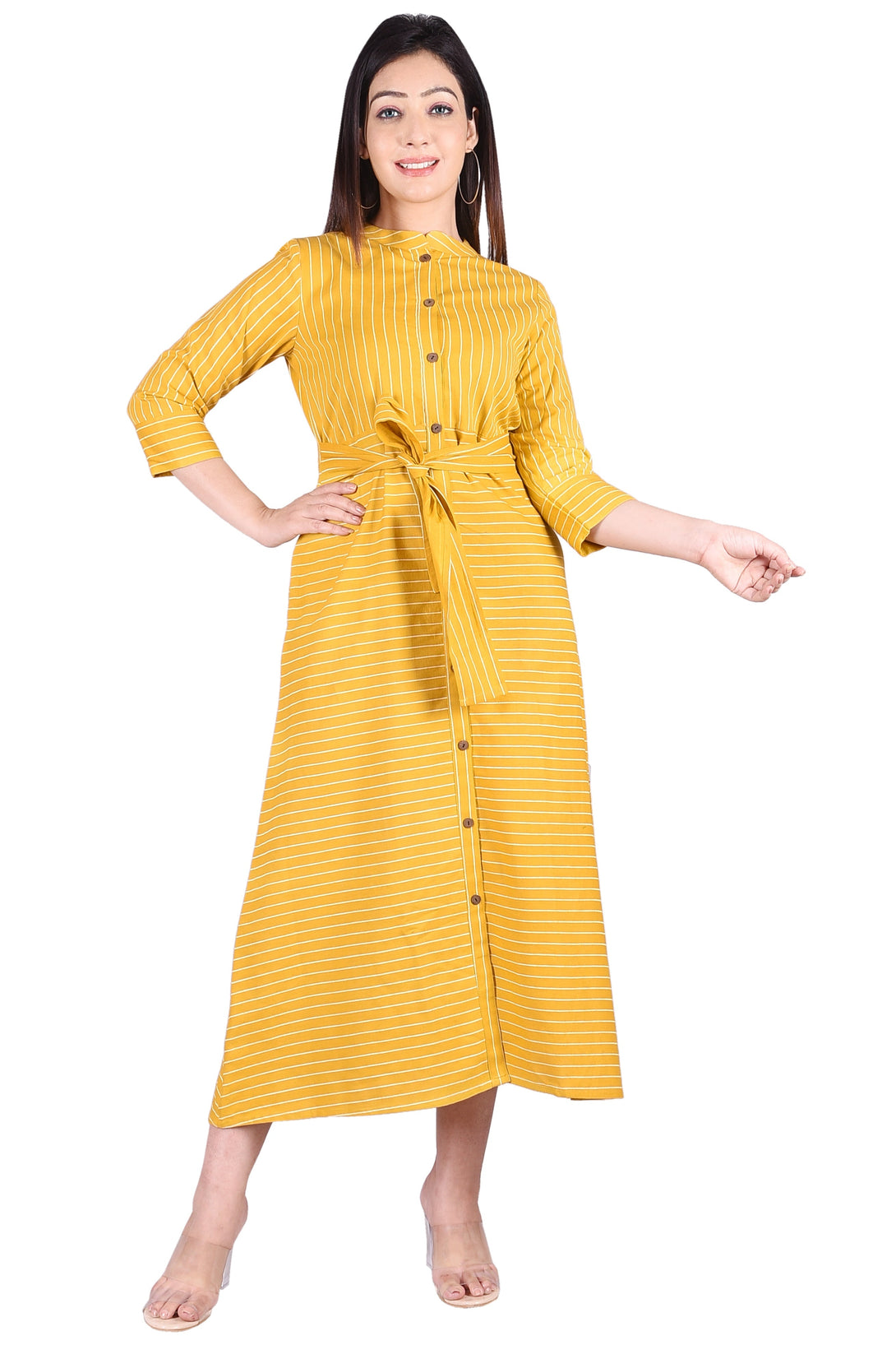 Women's Cotton  Flex Printed A-Linefront Slit Button Down Yellow Kurti (Skf020_Yellow) - Deckedup