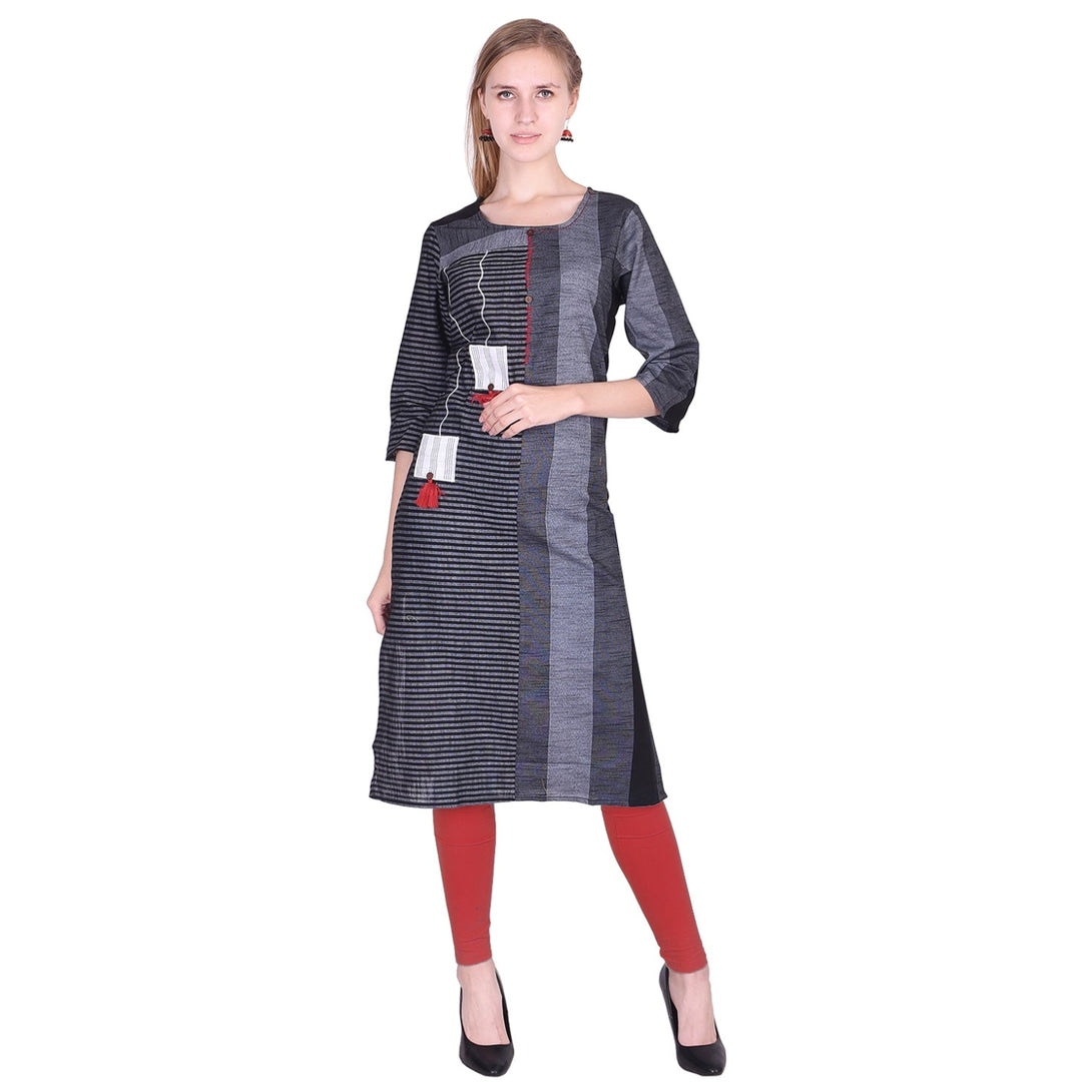 Women's Cotton Handloom Straight Black Kurti (Skf021_Black) - Deckedup