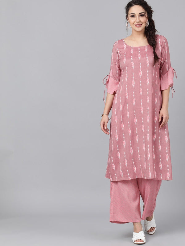 Women's  Mauve Printed Kurta with Palazzos - AKS