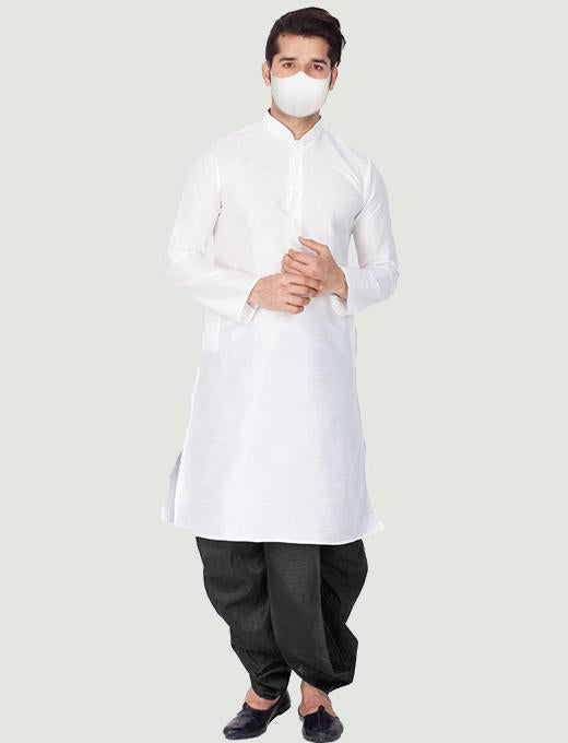 Men's White Cotton Silk Blend Kurta and Dhoti Pant Set - Vastramay