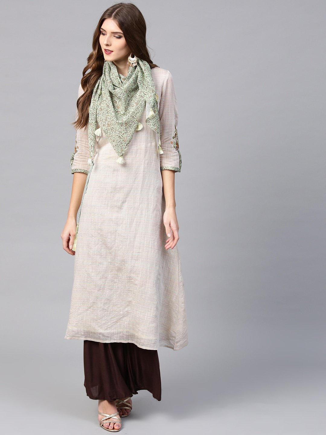 Women's Beige A-Line Kurta - Yufta