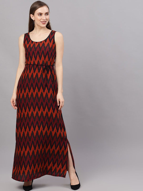 Women's  Black Printed Maxi Dress - AKS