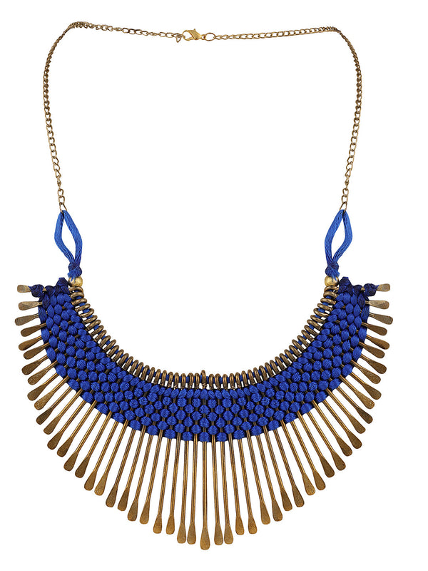 Women's Stylish Gold Plated Thread Work Designer Blue Necklace - Anikas Creation