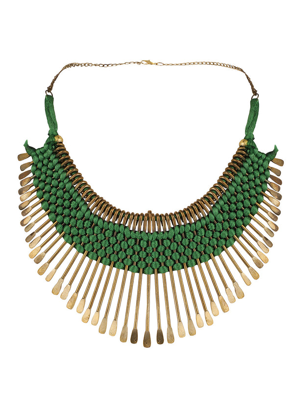 Women's Stylish Gold Plated Thread Work Designer Green Necklace - Anikas Creation