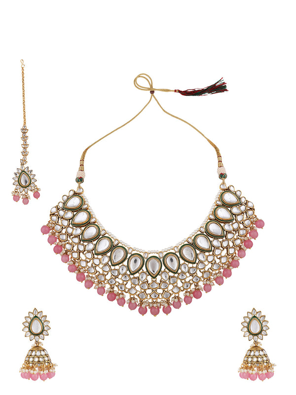 Women's Traditional Pastal Pink Kundan Stone Brass Choker Set - Anikas Creation