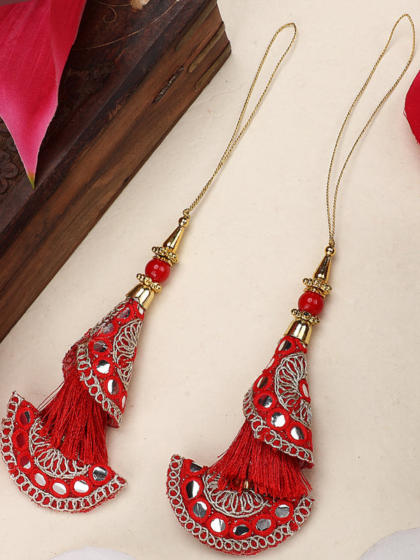 Women's wedding Handmade Hanging bridal heavy Red Tassels Lehange Fancy Beautiful Pair of Latkans - Anikas Creation