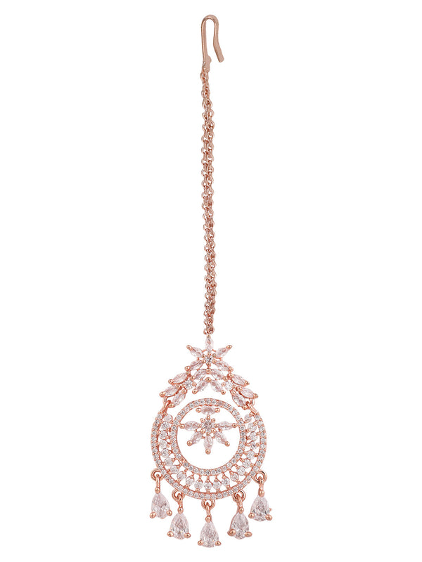 Women's Rose Gold-Plated Ad-Studded Hand Crafted Maangtikka - Anikas Creation