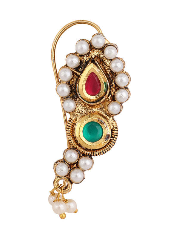 Pearl Maharashtrian Nath Nose Pin For Women By Anikas Creation