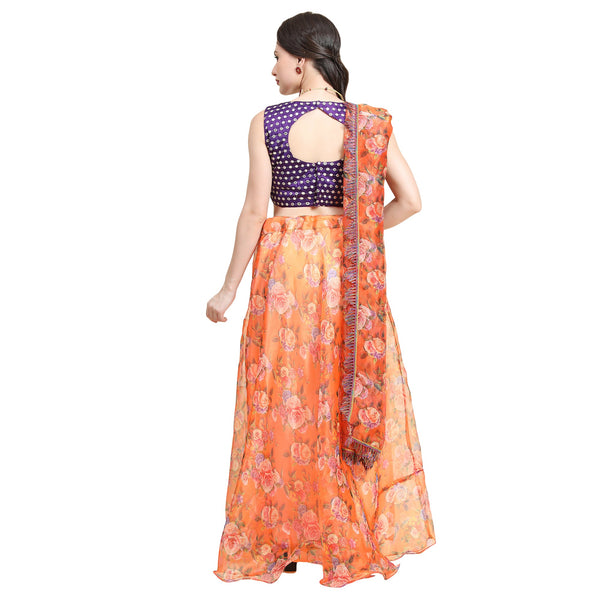 Women's Orange color Semi-Stitched  Lehenga Choli with Dupatta - Embro Vision