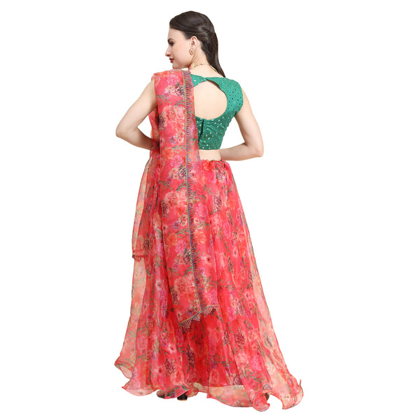 Women's Red color Semi-Stitched  Lehenga Choli with Dupatta - Embro Vision