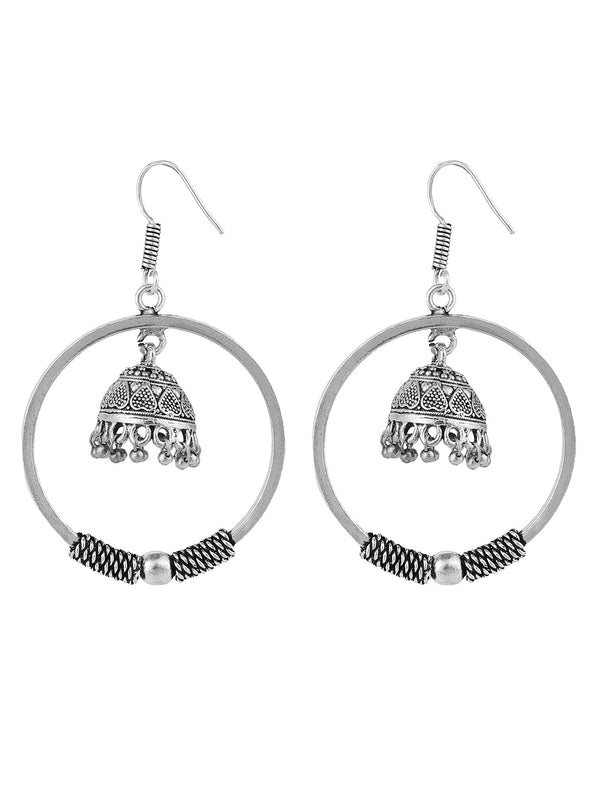 Women's Silver Tone Oxidised Silver Jhumka Chandbali Earring - Anikas Creation