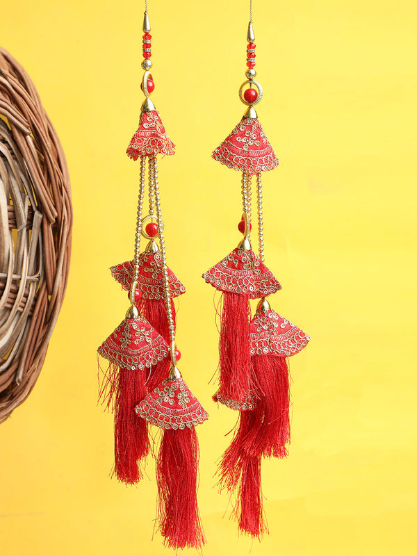 Women's wedding Handmade Hanging bridal heavy Red Tassels Lehange Fancy Beautiful Pair of Latkans - Anikas Creation