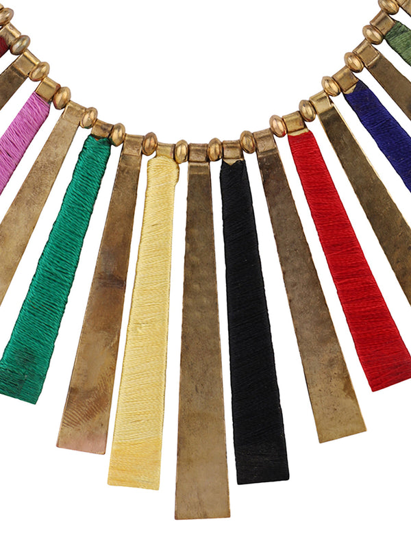 Women's Stylish Gold Plated Thread Work Designer Multi Colour Necklace - Anikas Creation