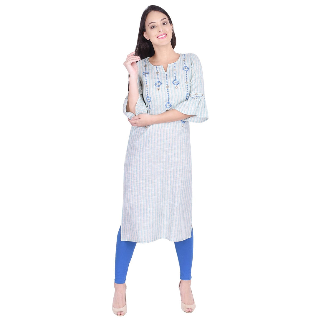 Women's Light Blue Embroidry Handloom Straight Kurta(057) - Deckedup