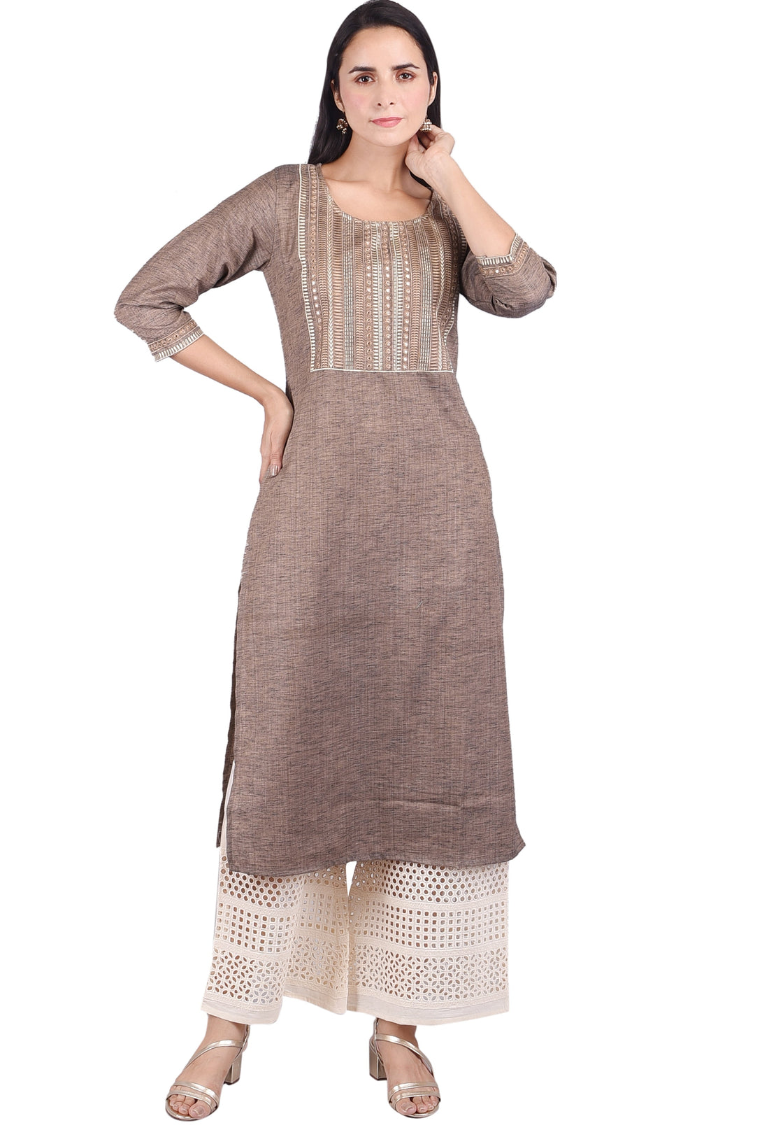 Women's Embroidery Brown Handloom Kurta (Skf059) - Deckedup