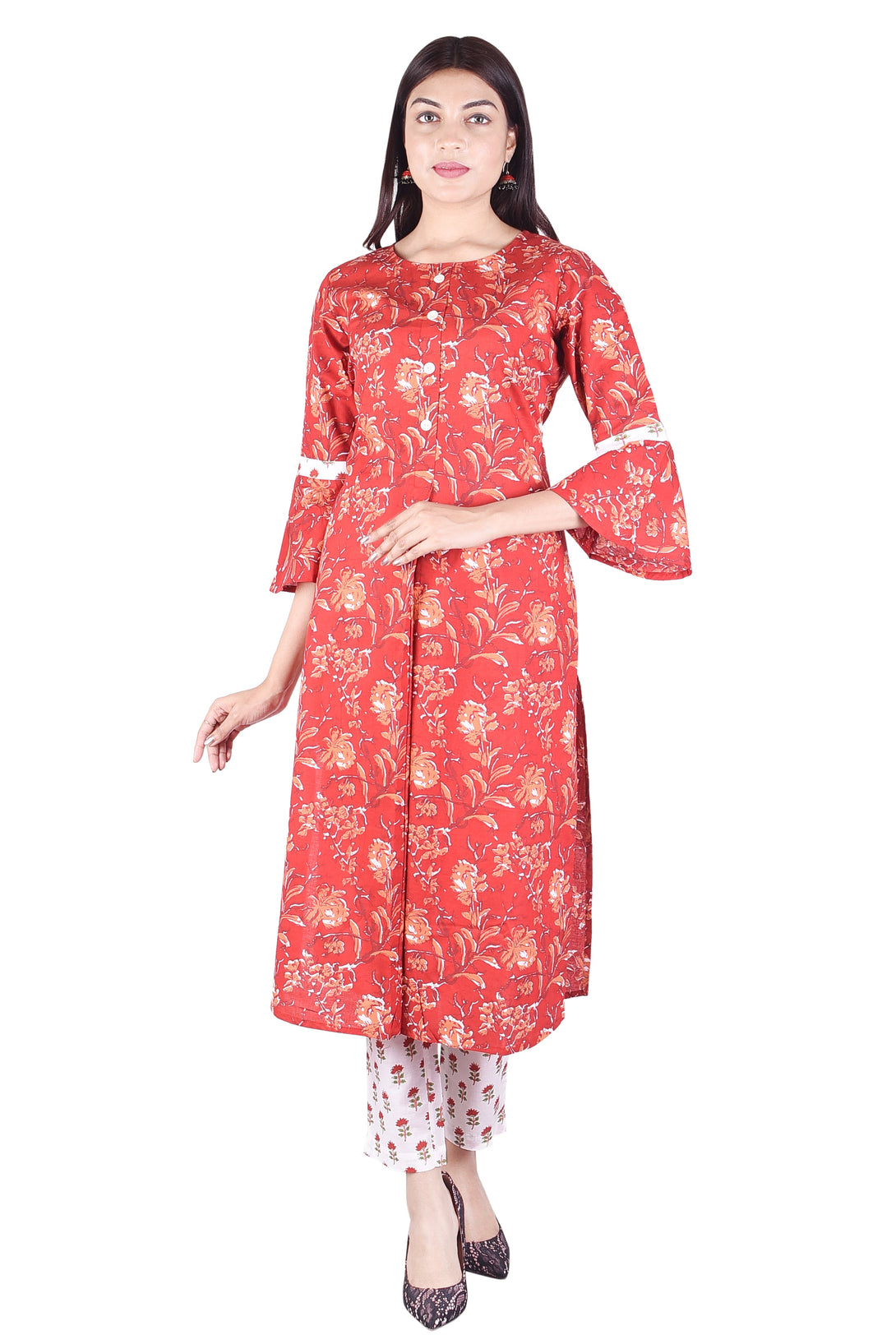 Women's Printed Cotton Straight Kurti With Pant - Deckedup