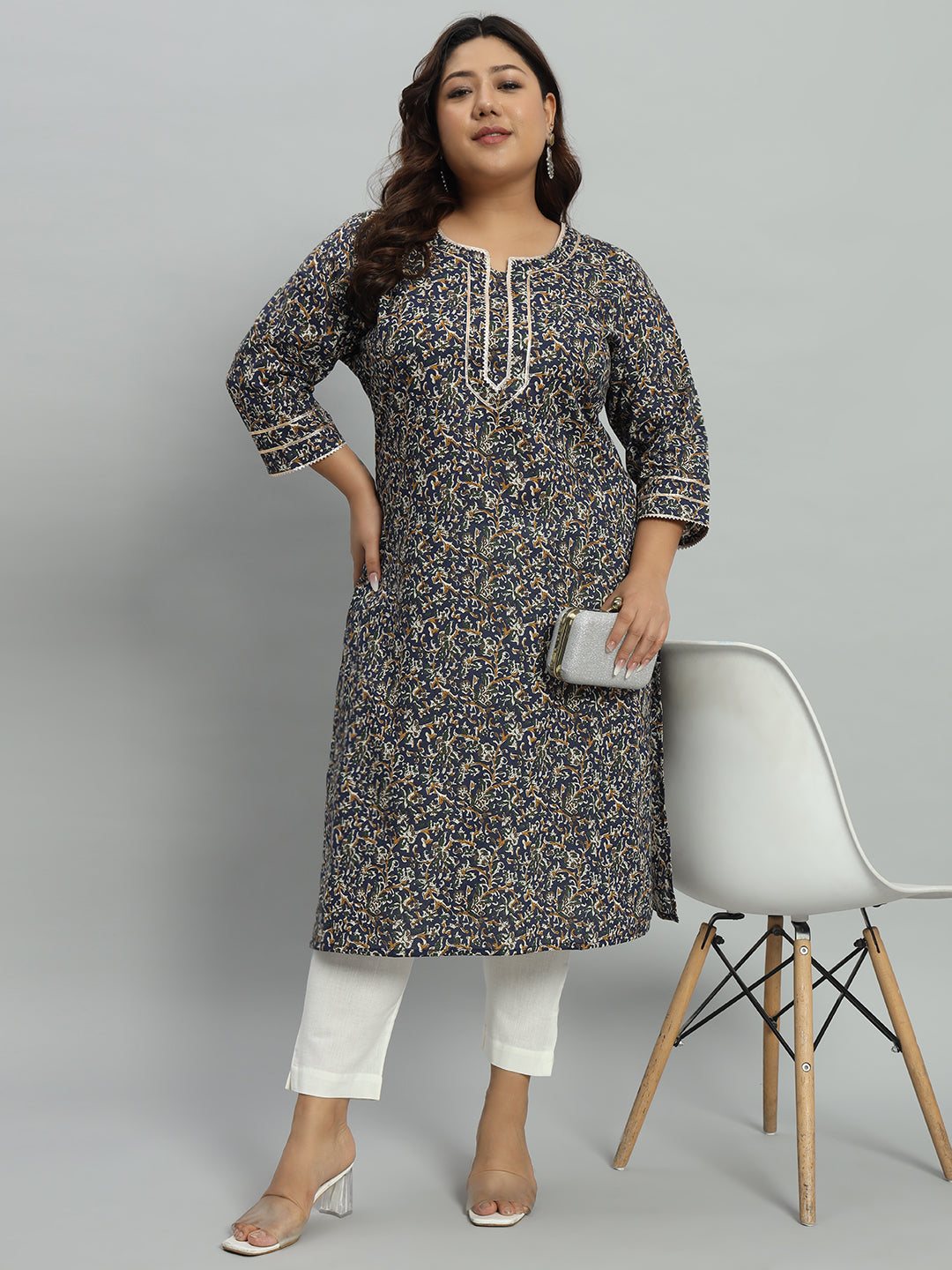 Women's Blue Cotton Floral Printed Kurta - Azira