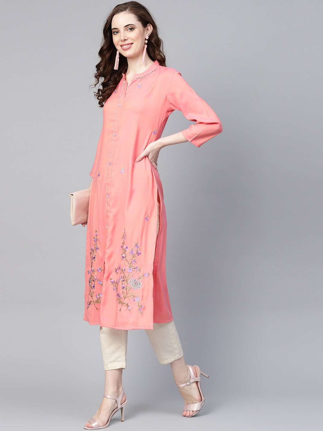 Women's Pink Straight Kurta - Yufta