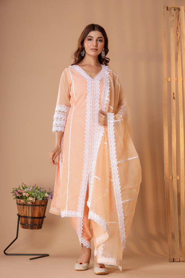 Women's Peach Organza Suit Set - Saras The Label