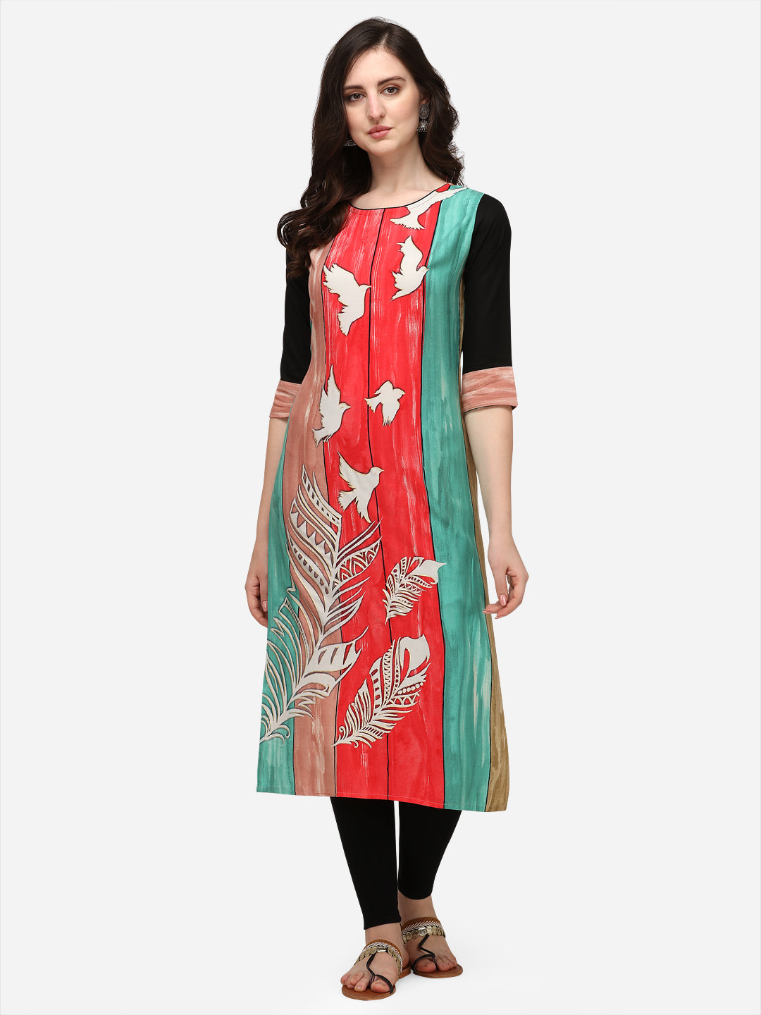 Women's Red Color Rayon Blend Straight Printed Kurta - Vaaba