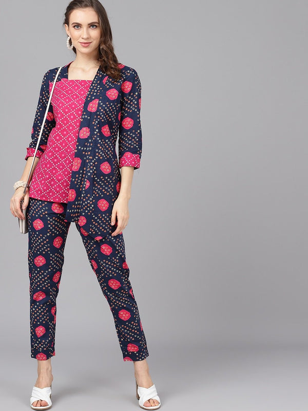 Women's Printed Coat with Trousers - AKS