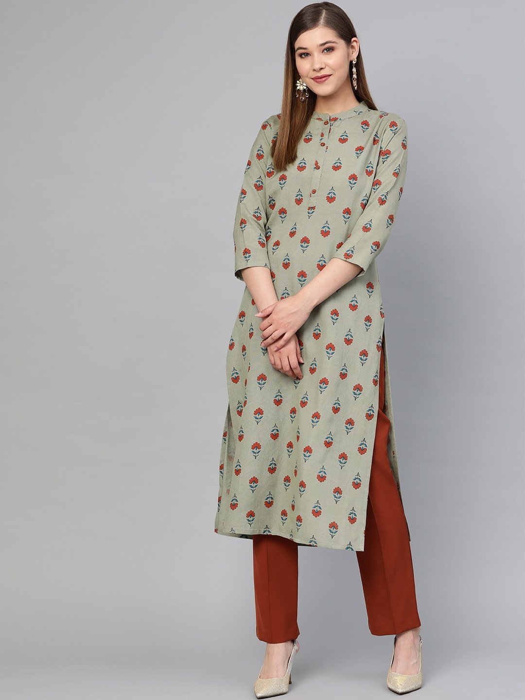 Women's Grey Printed Kurta - Yufta