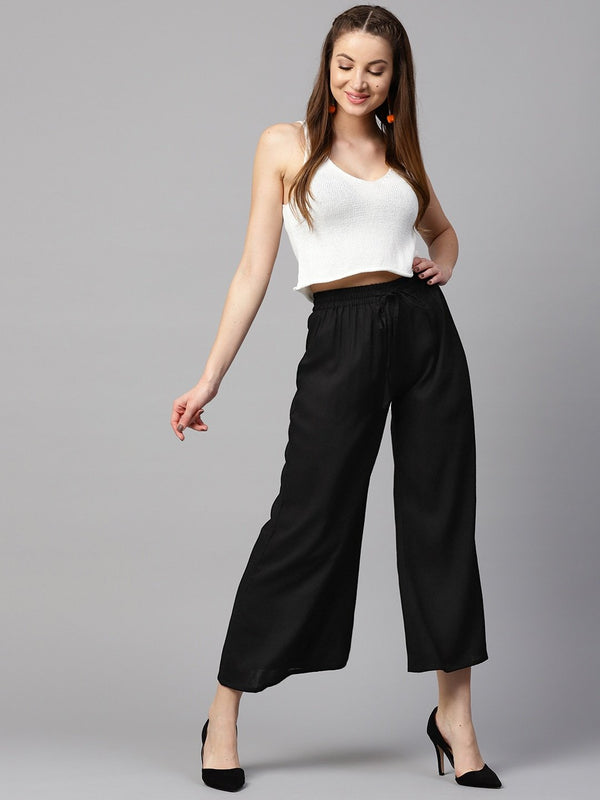 Women's Black Solid Palazzos - Yufta