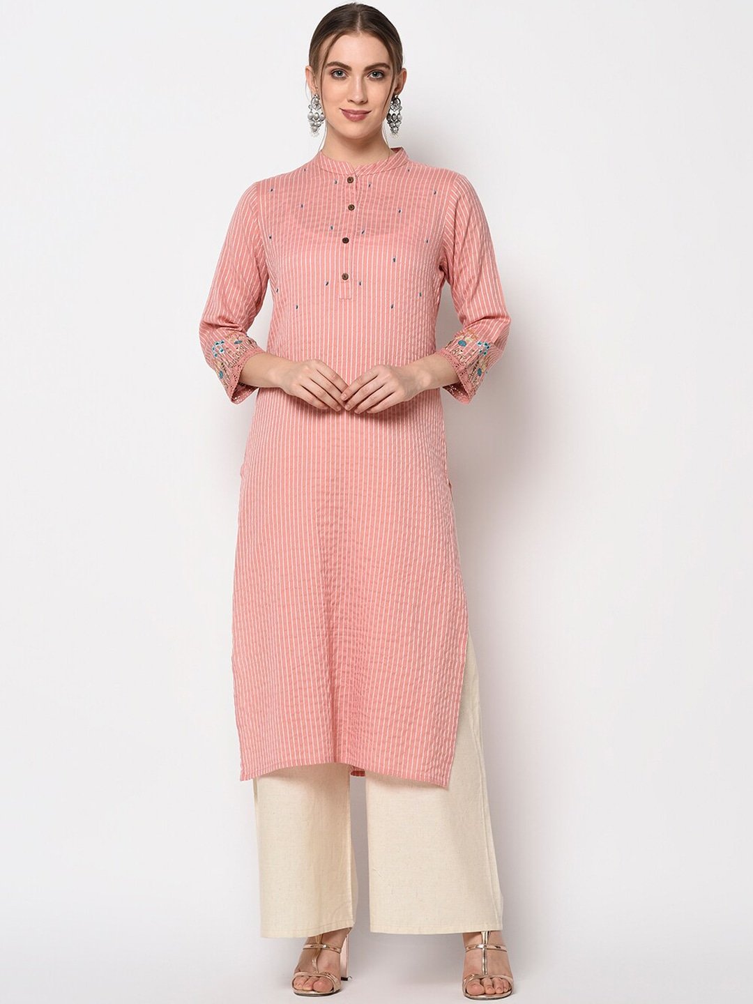 Women's Peach Straight Kurta - Yufta